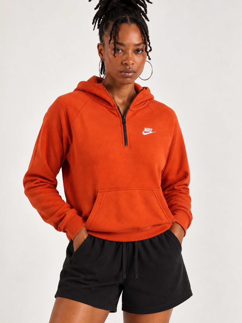 Nike Rust Orange Half-Zip Hoodie with Hood